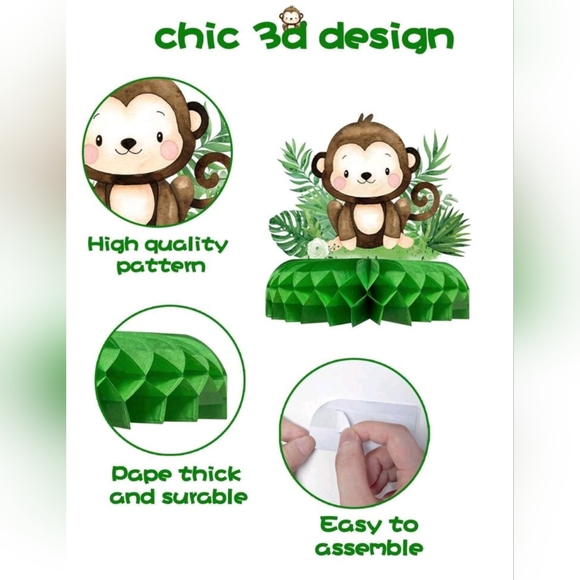 🎅 3/$10 NWT NIP 14 Pcs- 2 Sets Safari Animal Table Decor Baby Shower Birthday - Picture 4 of 4